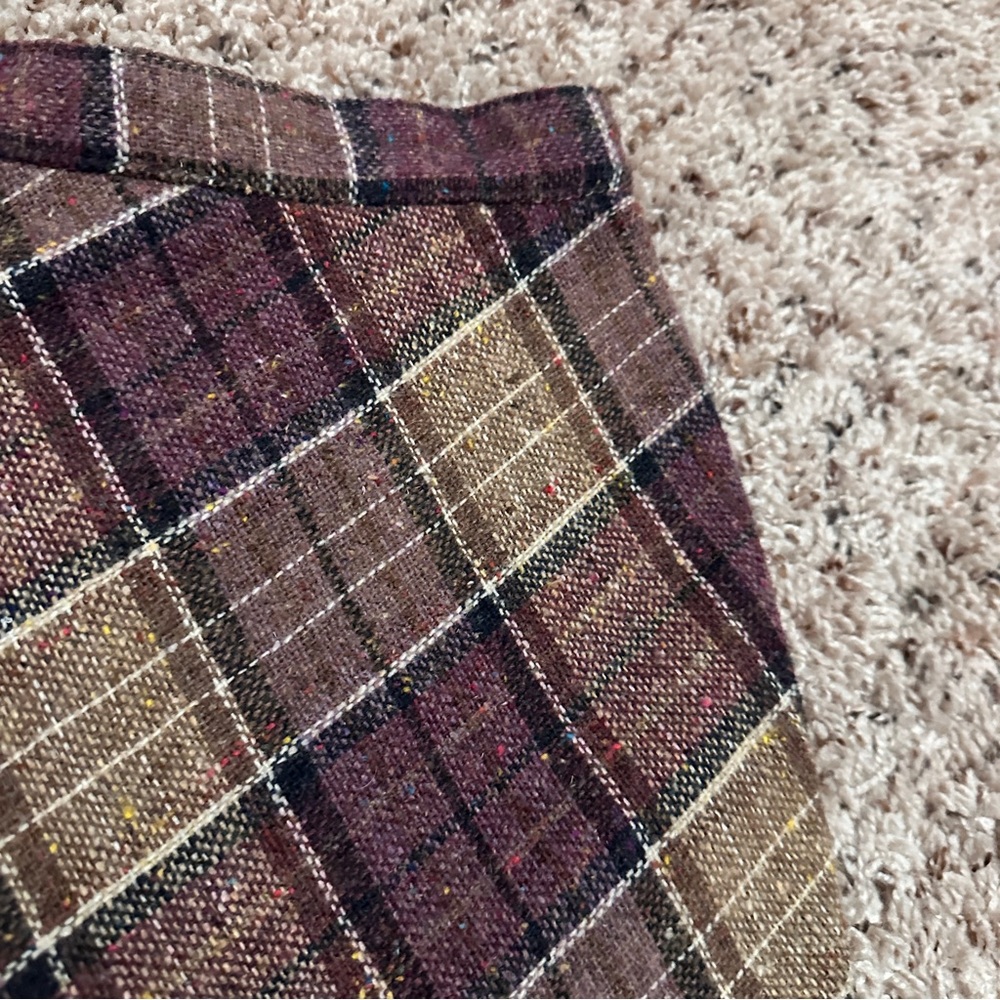 Vintage 60s/70s Purple Tan Plaid Tweed A-Line Midi Skirt Women's Size S/M Retro - Picture 10 of 16